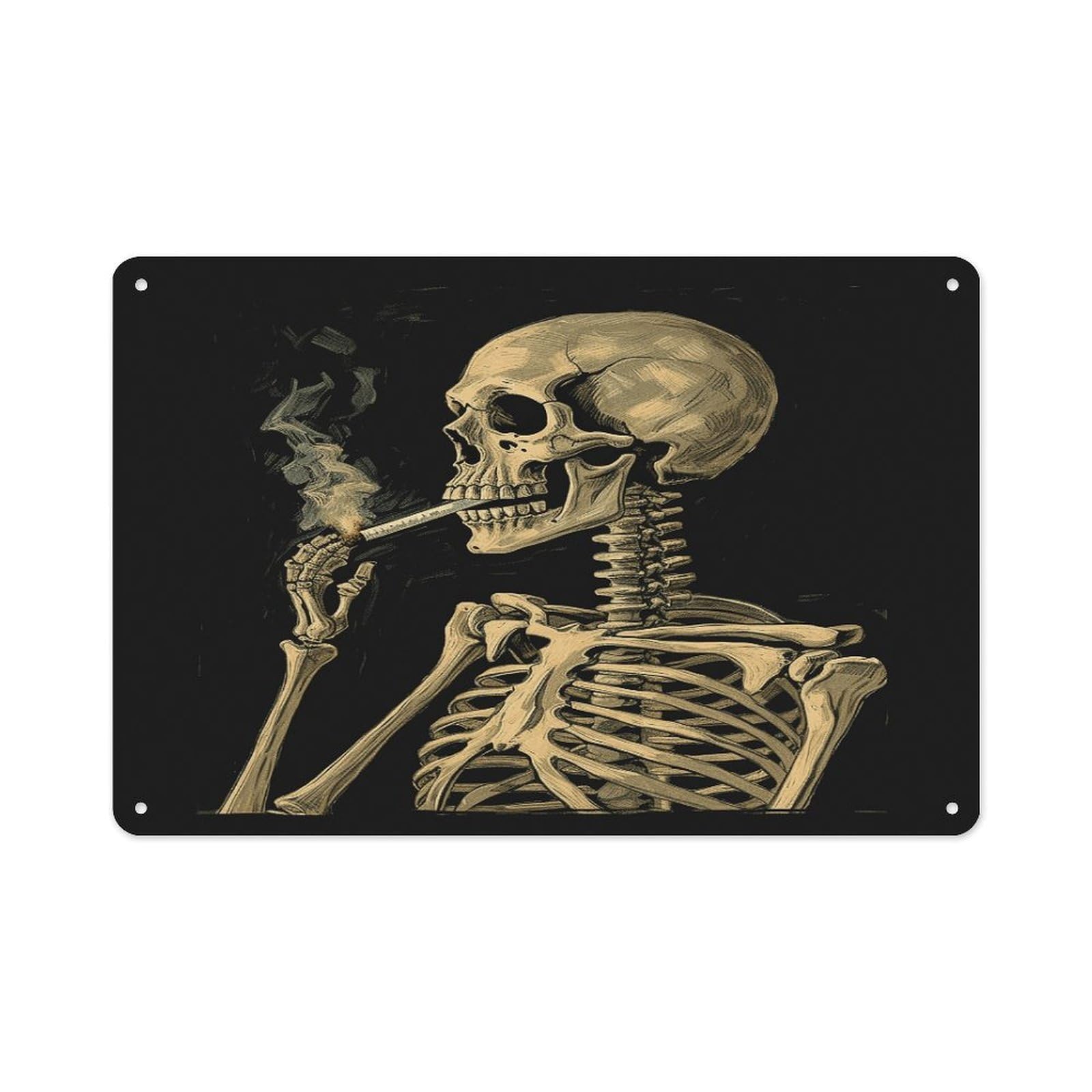 Btcowzrv Style A Skeleton With Burning Cigarette Metal Sign 7.9 X 11.8 Inch, Aluminum Sign Wall Art Decor Easy To Install, Decorative Plaque For Home Bar Kitchen Pub Shop Garage