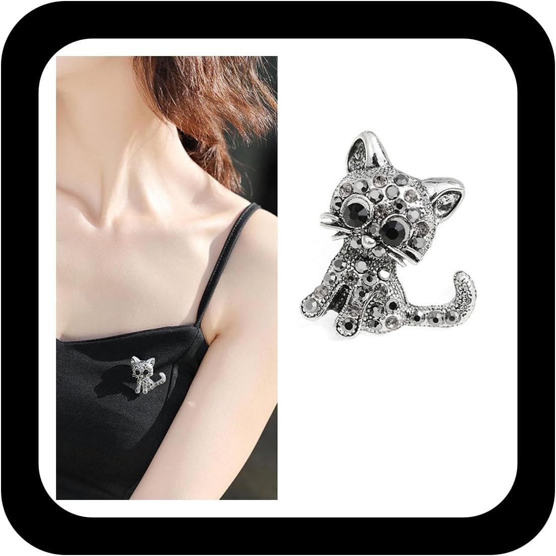 サインなしクリスタルラインストーン 子猫 ブローチピン サインなし