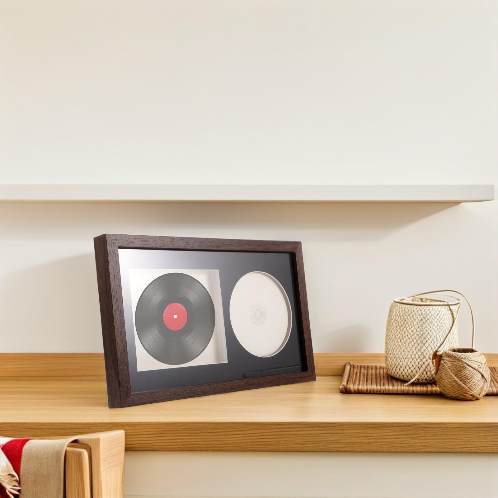 Toyvian Cornice per Esposizione CD e Album Musicali in Legno Design Cavo 3d, Supporto Stabile e Posizionamento Flessibile, per Scaffali e Soggiorno