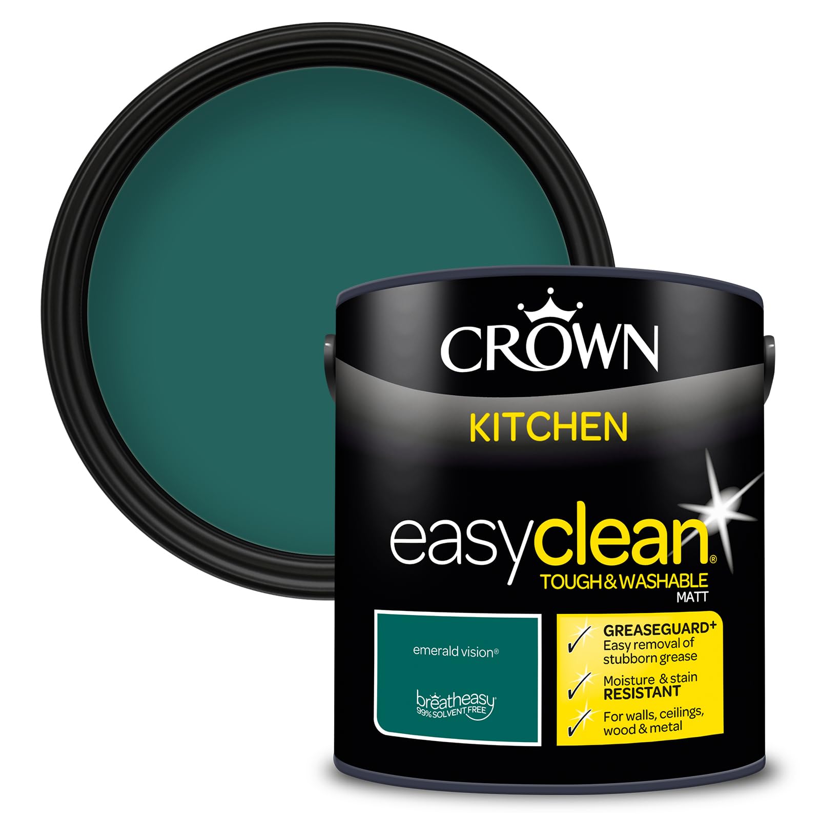 Crown EASYCLEAN Dark Green Kitchen Paint - Matt Wall Paint 2.5L