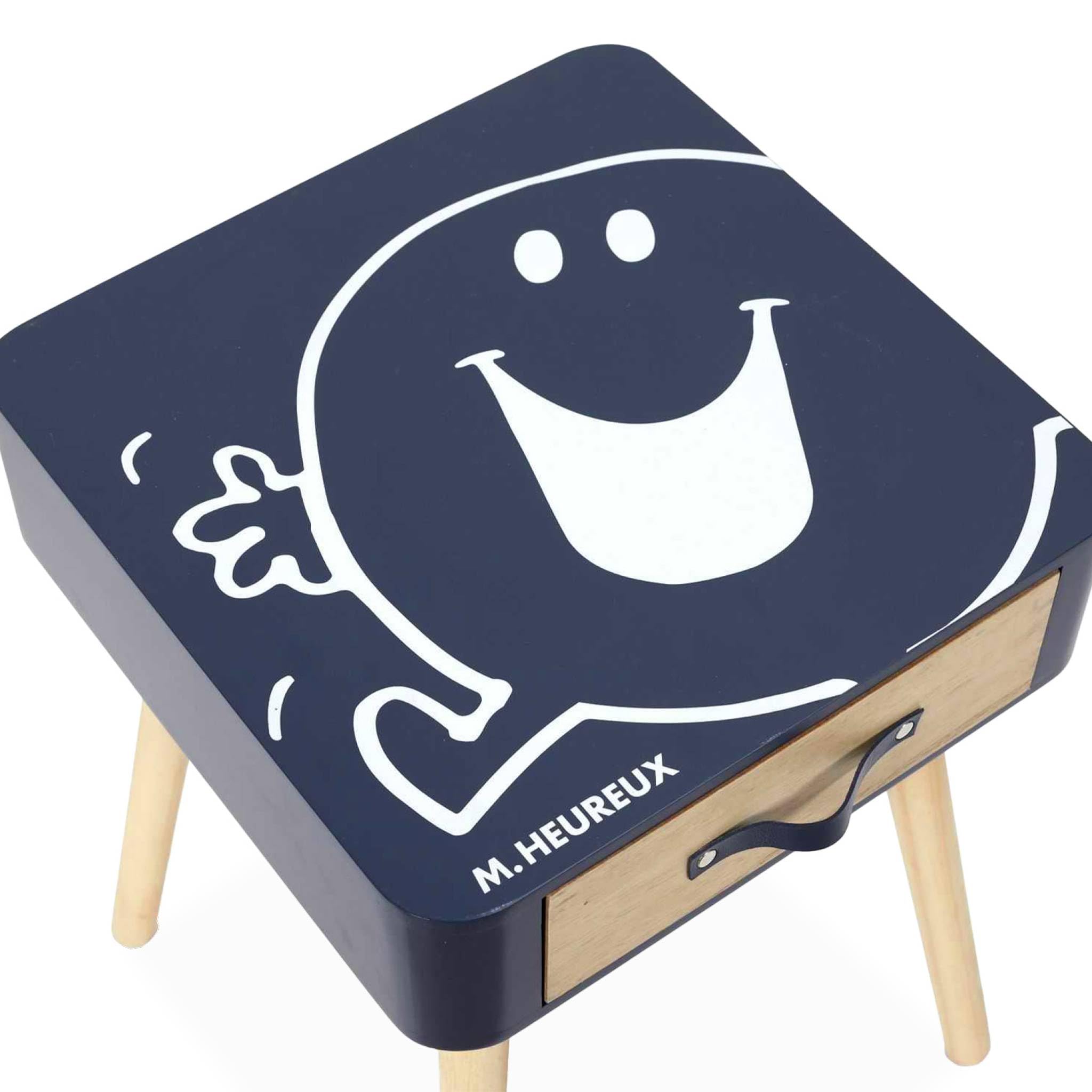 sweeek - Table de Chevet Enfant Collection Monsieur/Madame. Monsieur Heureux. Bleu Marine