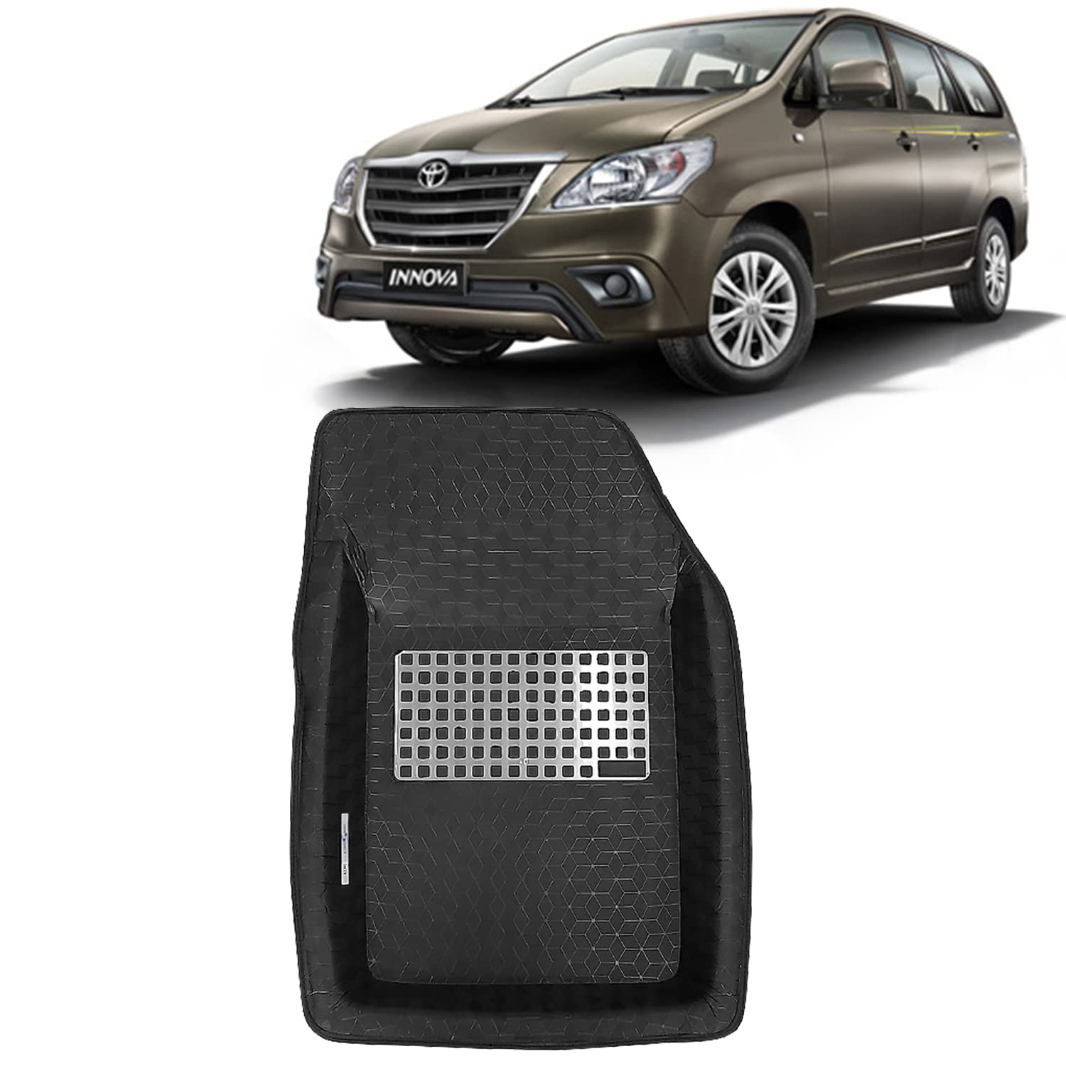 Kingsway Accessories Premium 4.5D Car Floor Mats Only Compatible with Toyota Innova Year 2004 to 2012 All Model, Set of 4 Pcs, 100% Waterproof Tray Shape PVC 4.5D Car Foot Mats, Black