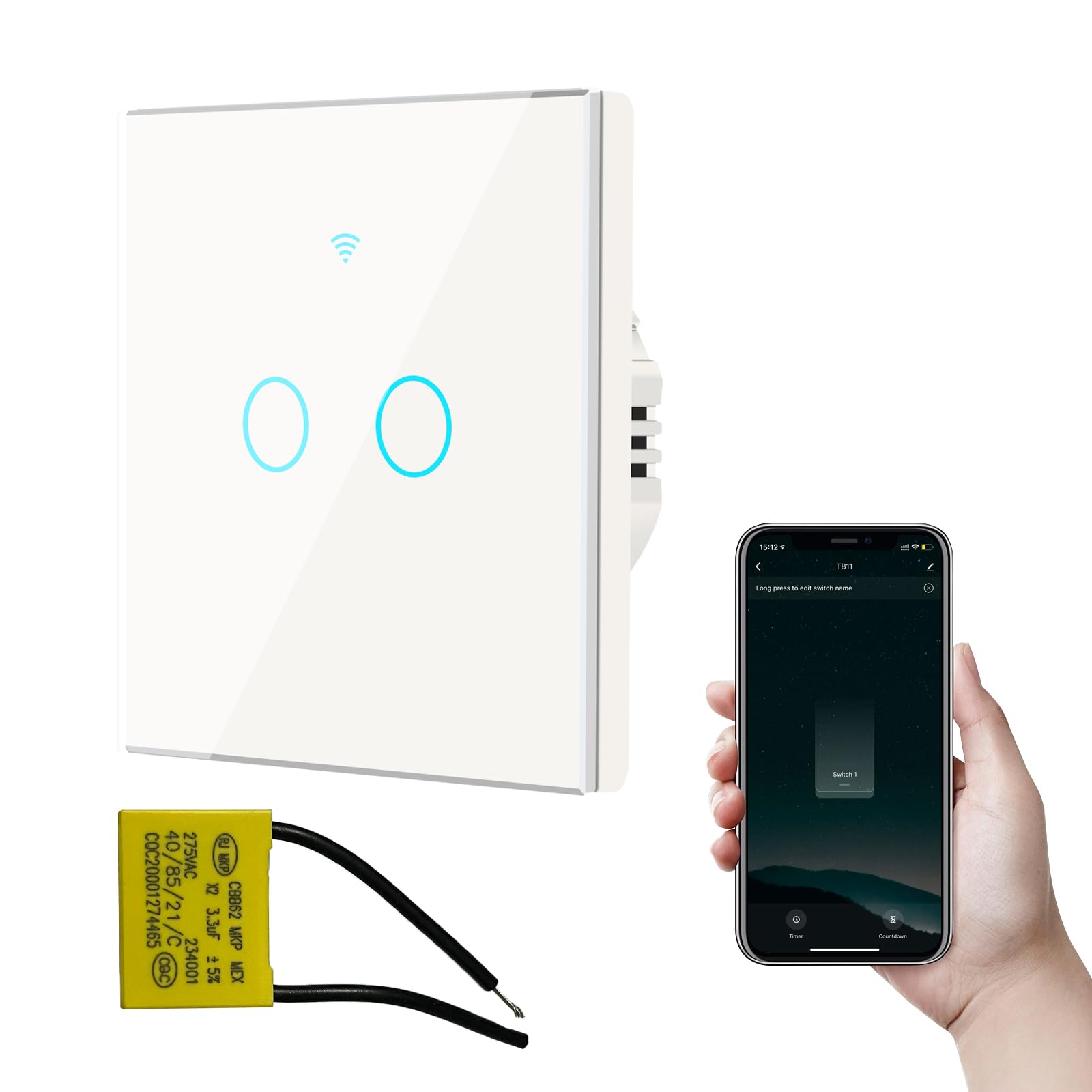 Bkiyougo Smart Light Switch, WiFi Smart Switch, Touch Switch Smart Wall Light Switch Works with Alexa and Google Home