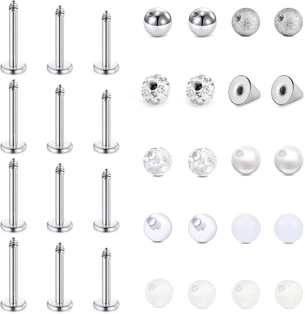 Funseedrr 16 Gauge Lip Larbet Stud Piercing Bars Set 6mm 8mm 10mm Silver Stainless Steel Tragus Helix Piercing Jewellery