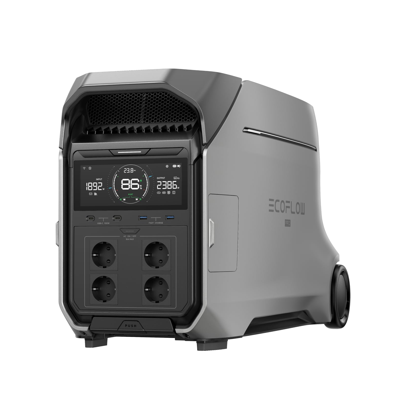 Station électrique portable EF ECOFLOW DELTA Pro 3, batterie LFP 4 096 Wh, extensible à 12 kWh, sortie CA 230 V 4 000 W, générateur solaire pour usage domestique, camping, urgences, camping-cars