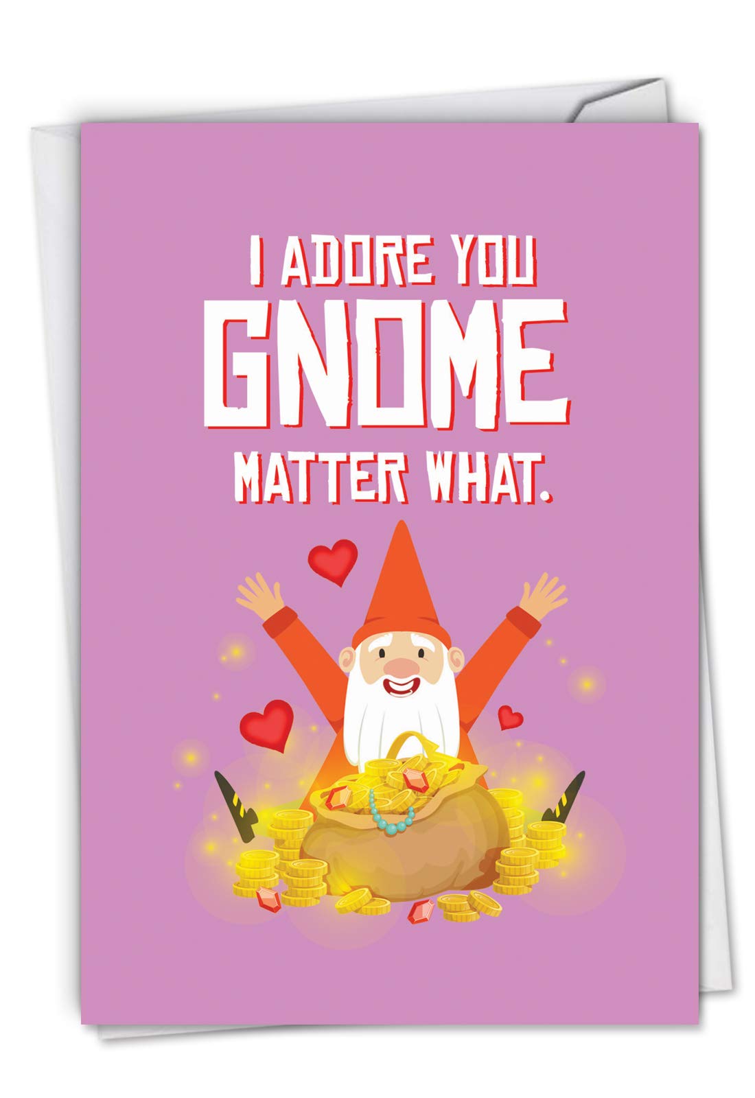 The Best Card CompanyHappy Valentine's Day Greeting Card with Envelope - Loving, Heartfelt Notecard for Valentine (1 Card) - Friendly Garden Gnomes C6441AVDG