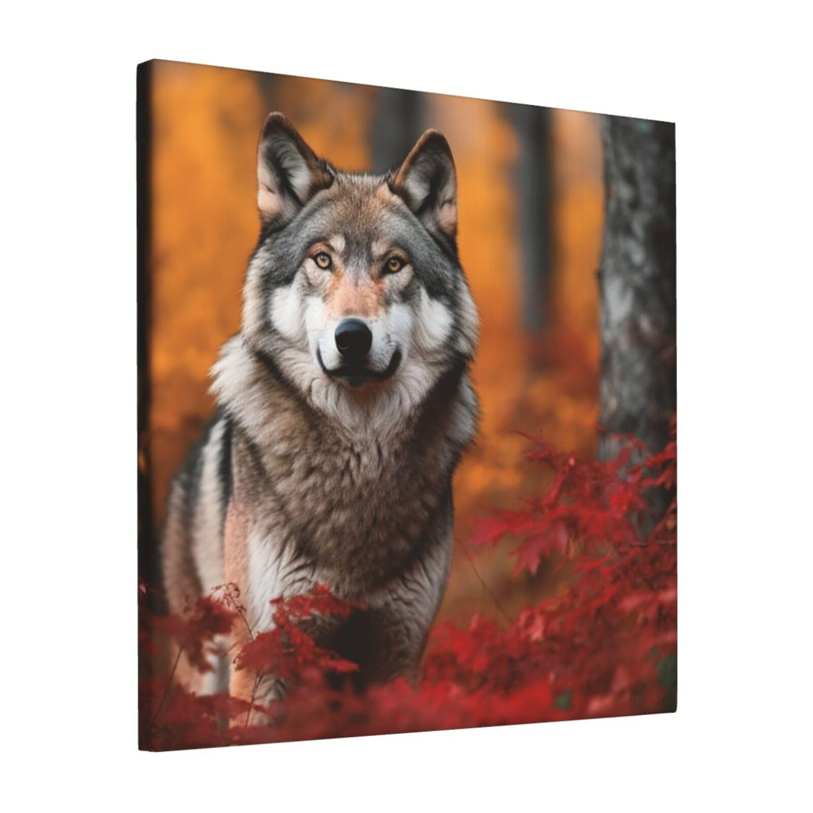 FodPand Autumn animals Wolf Canvas Wall Art for Living Room Wall Decor 12"x12" Modern Artwork Painting Pictures Hanging Canvas Prints Aesthetic Wall Art for Bedroom Bathroom Office Wallart Decor