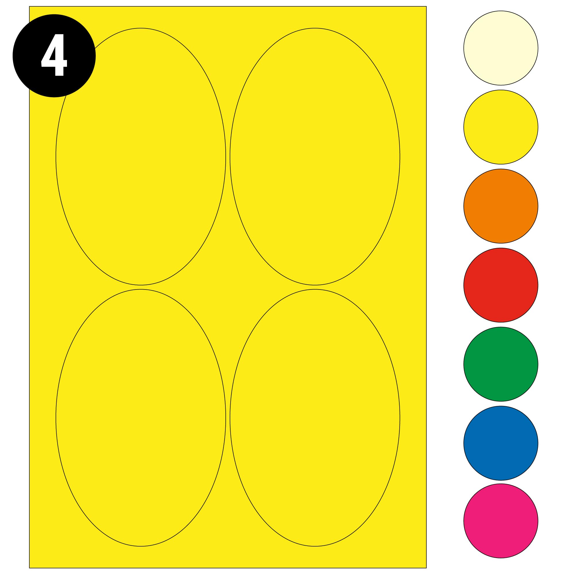 L&B Colour Range - Oval Labels – 3 Sizes & 7 Vibrant Colors – A4 Sheet – Compatible with Laser & Inkjet Printers (Yellow, 4 Labels Per Sheet - 250 Sheets)