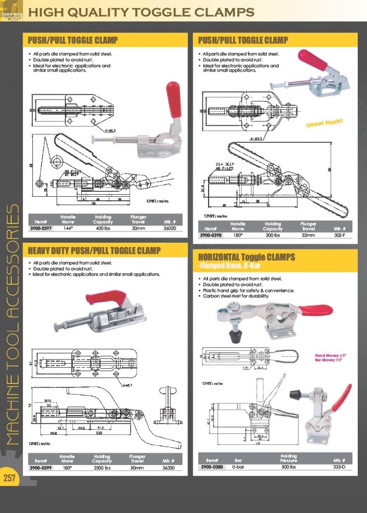 hhip horizontal sólido Bar con brida Base Toggle Clamps (diversos Holding presiones: 200 kg – 880 lbs), 880 lbs Holding Pressure, 1
