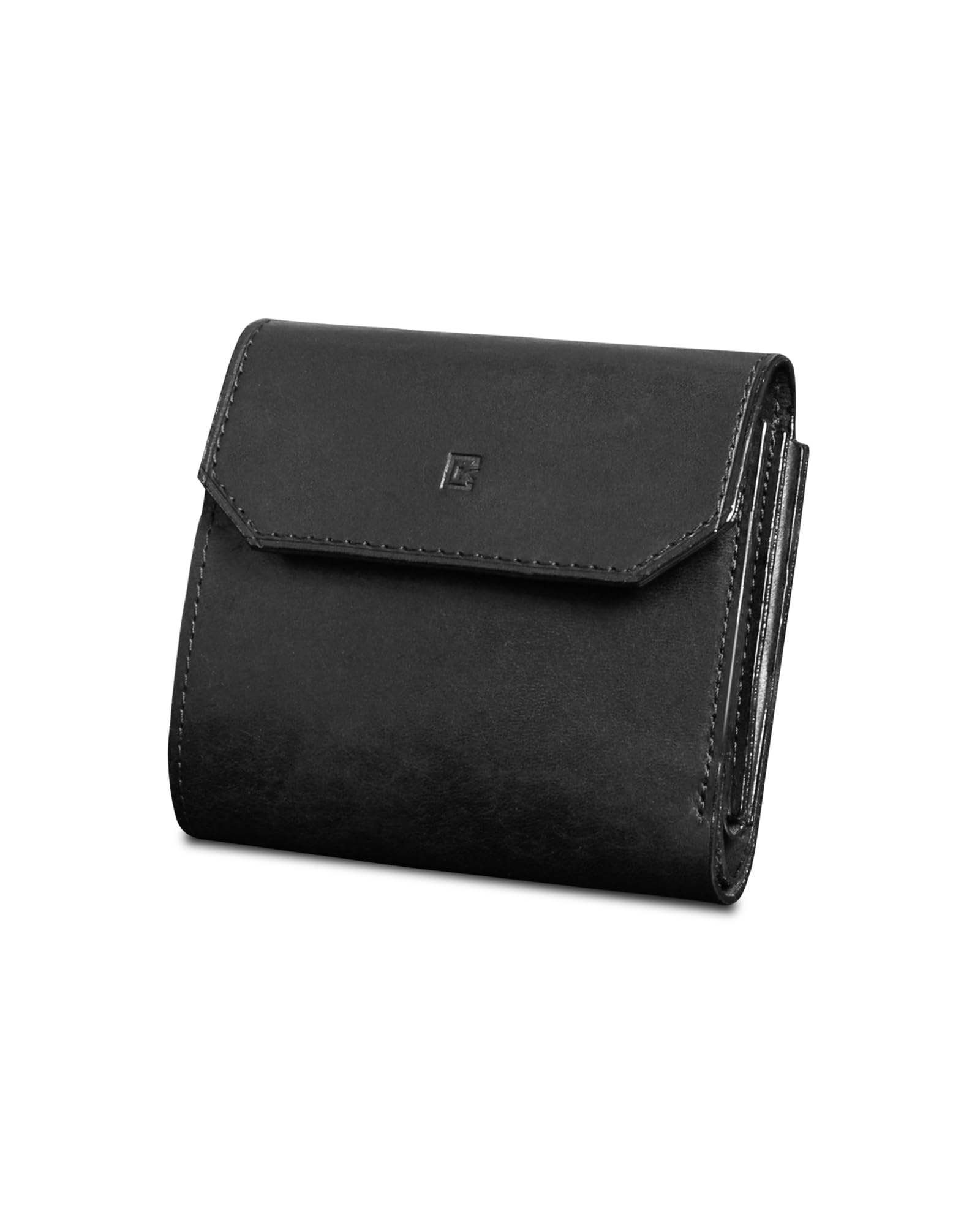 Kawaoto Pueblo Leather Bi-Fold Wallet Black Compact Made in Japan 3.5in