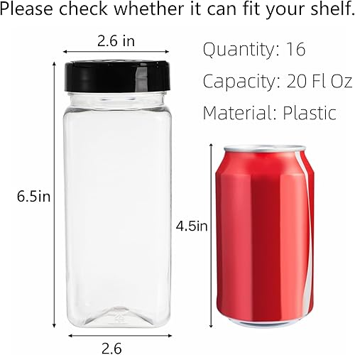 Miniatura 2 de Hacaroa 16 Pack 20 Fl Oz Plastic Spice Jars with Shaker/Pourer Lids, Square Large Empty Seasoning Containers Clear Spice Bottles for Dry Food,