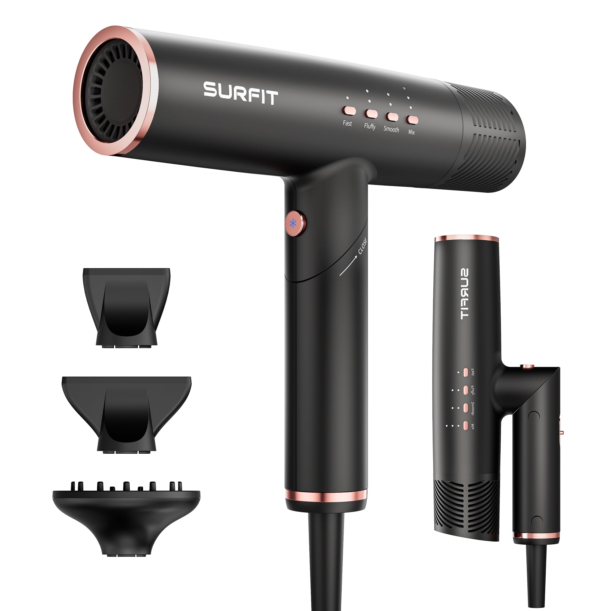 Surfit Hair Dryer with Diffuser, 110,000 RPM High-Speed Ionic Hair Dryer for Fast Drying, Lightweight Foldable Travel Blow Dryer for Women, Quiet Professional Hair Dryer, Gift for Women