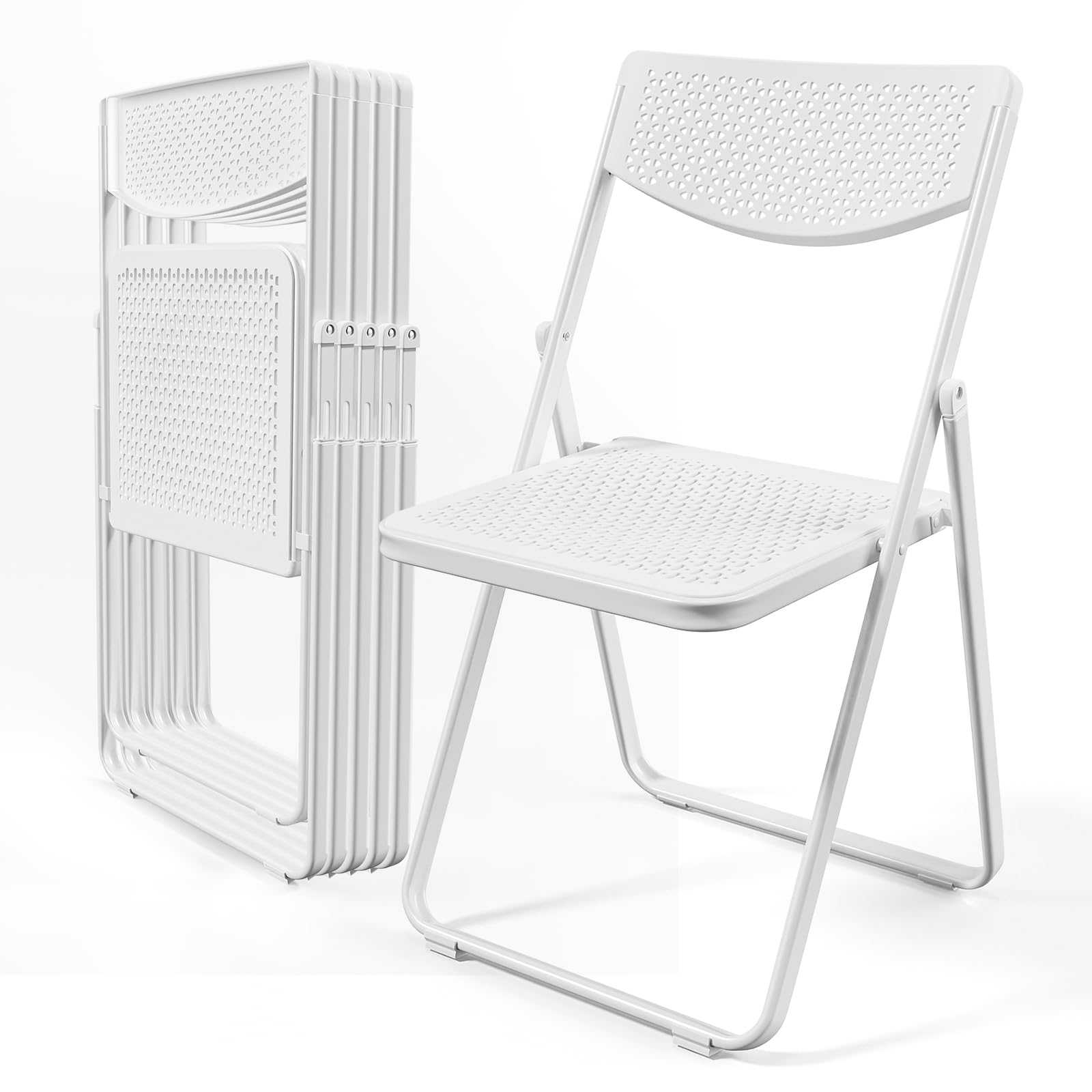 VINGLIPlastic Folding Chairs, Comfortable Foldable Chair with Breathable Mesh Seat and Sturdy Metal Frame 350lbs Capacity for Indoor and Outdoor Use, Party, Event, Office, Dining, White, 6 Pack