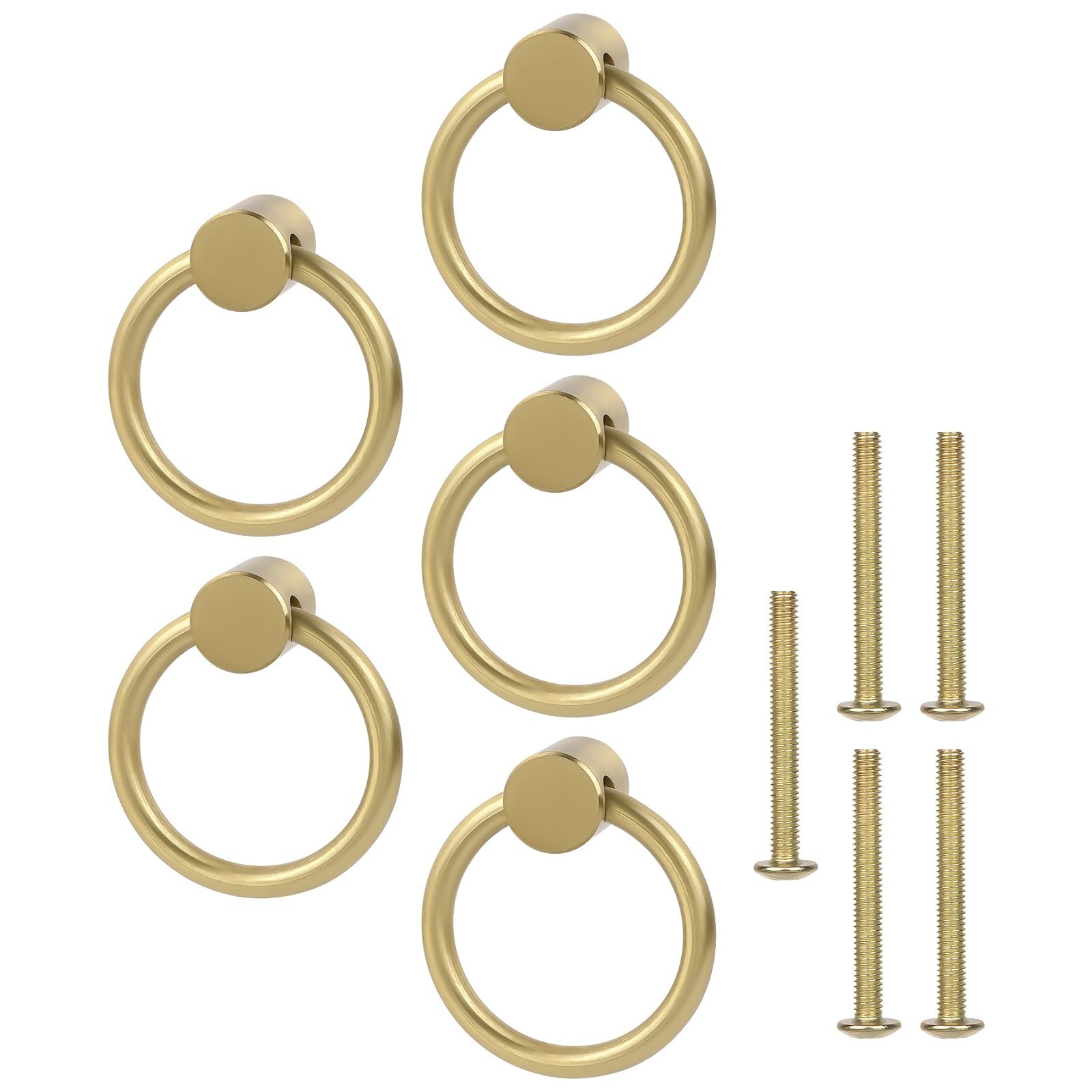 LUEXBOX Solid Brass Cabinet Pulls Ring, Gold Drawer Pulls, Brass Furniture Ring Pulls, Kitchen Drawer Handles - 5Pack (1.8”, Gold)