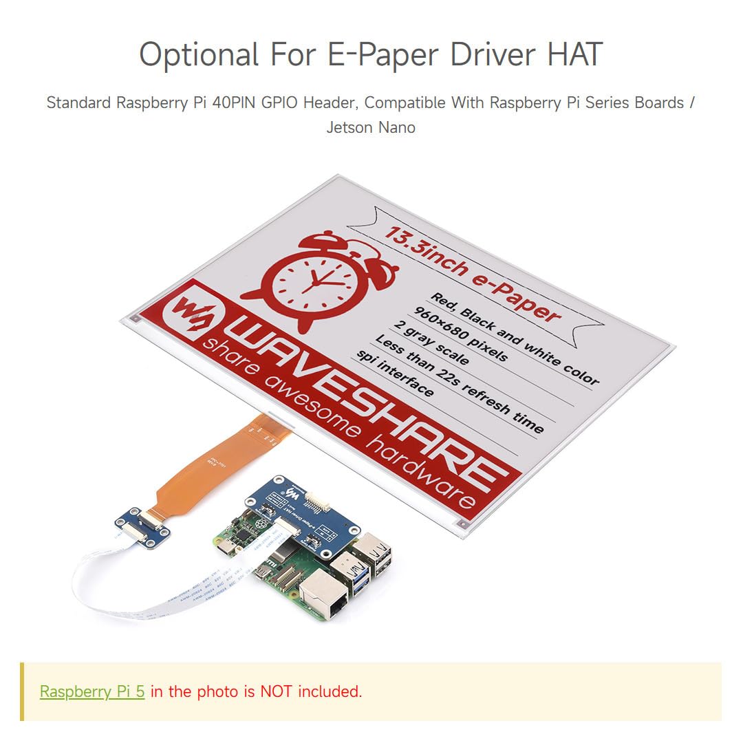 Amazon.co.jp: Waveshare 13.3インチ E-Paper Display (B)、Raspberry