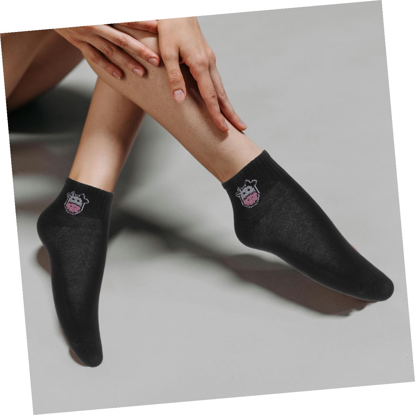 5 Pares Calcetines Cortos Mujer Algodón Estampado Vaca Diseño Divertido Transpirable para Estudiantes y Diario