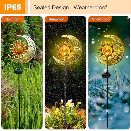Solar Garden Lights Outdoor, Moon Solar Light with Crackle Glass Globe, Decorative Solar Garden Ornament with Warm LED Light for Lawn, Patio, Yard, Courtyard, Garden Decor Gift for Women Mum(Moon) - Image 3