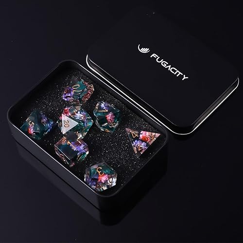 Miniatura 4 de DND - Juego de dados poliédricos de FugaCity de 7 piezas de borde afilado, 100 % hechos a mano, juego de dados poliédricos de FugaCity Dungeons and