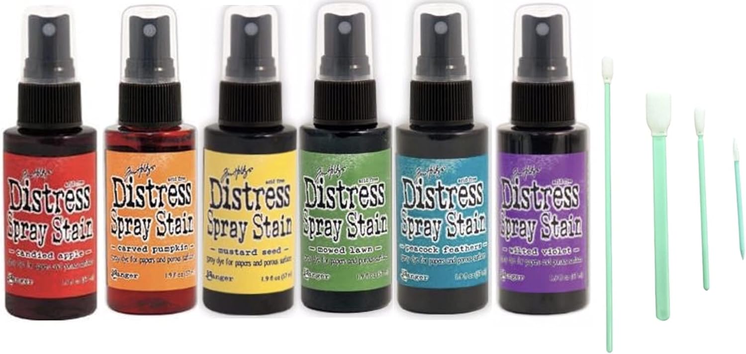 Ranger Tim Holtz Distress Spray Rainbow Collection And Foam Blending Swabs-bundle of 7 Items