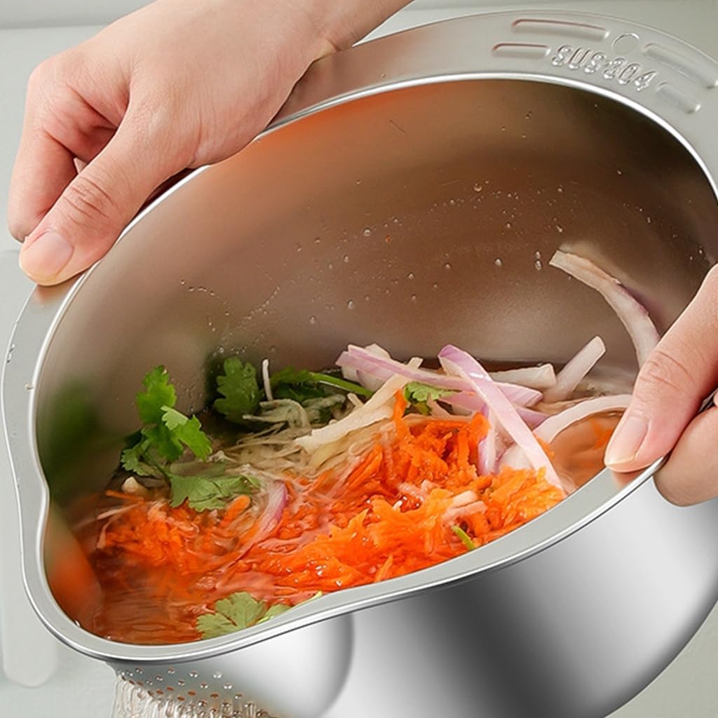 Durability Rustless Steel Rice Rinser Veggie Washer Fruit Drainer Bowls