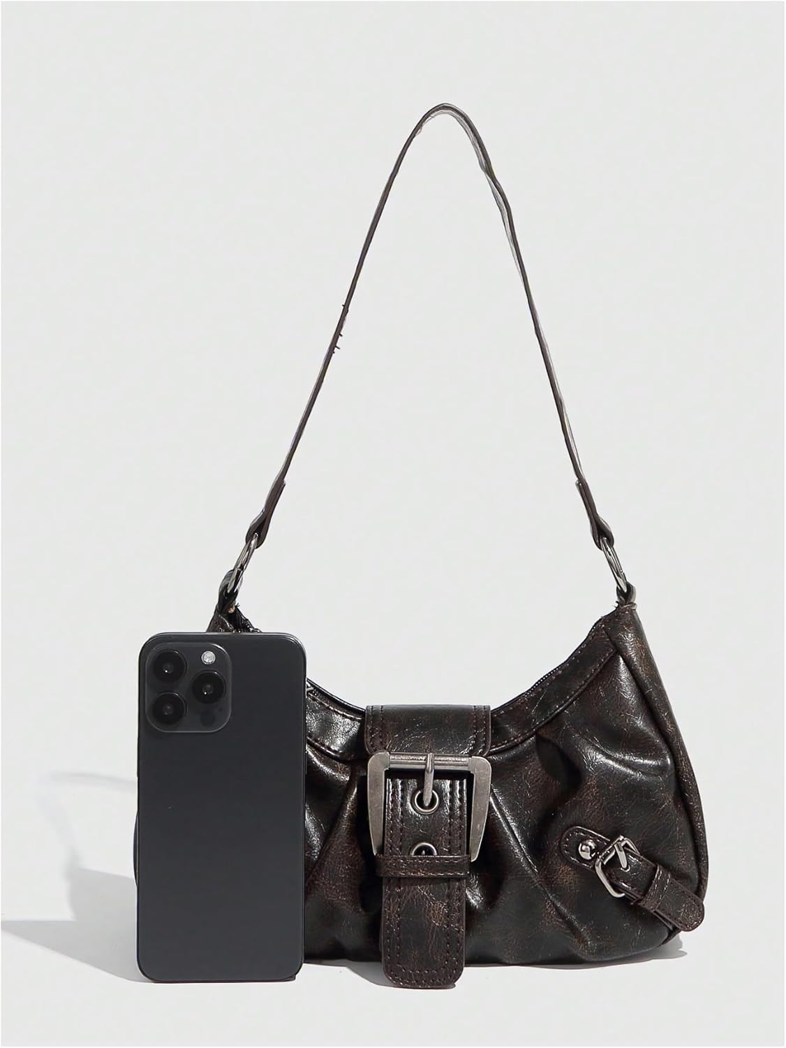 QWINEE Women's Vintage Buckle Shoulder Bag Y2K Punk PU Leather Handbag Clutch Purse
