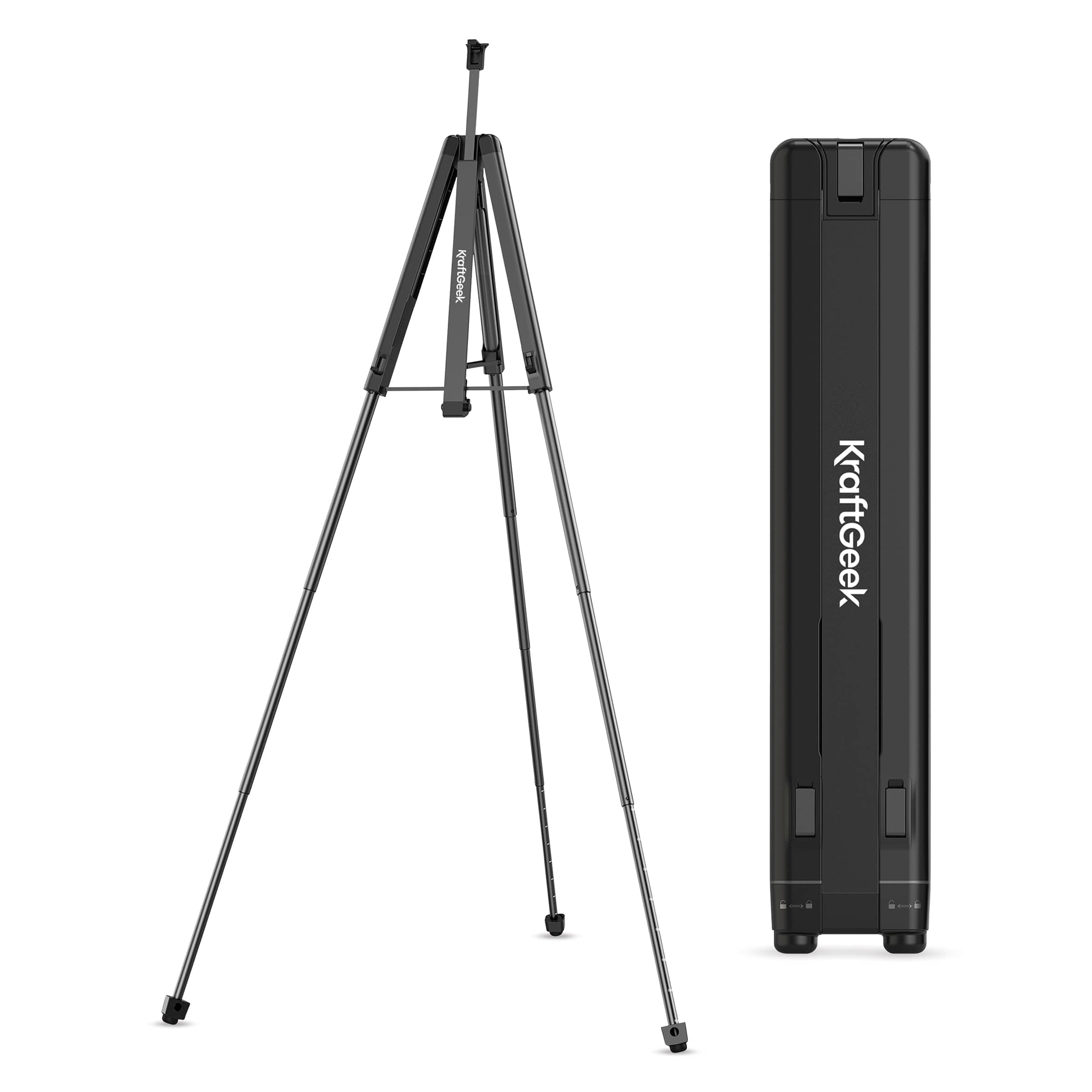 KraftGeek Caballete para pintura, caballete plegable portátil de 65 pulgadas | Soporte de lona ajustable, diseño de trípode de aluminio ligero, soporte estable para pintura al aire libre, carteles de boda