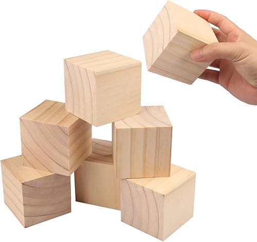 Miniatura 10 de Paquete de 20 bloques de madera para manualidades, cubos de madera de pino de 2.36 pulgadas, cubos de madera de 2.4 x 2.4 x 2.4 in para pintura,