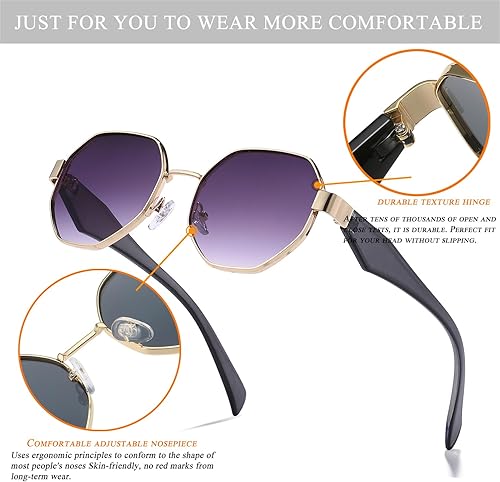 Miniatura 4 de HJSTES Gafas de sol pequeñas de polígono para mujer y hombre, lentes cuadrados, lentes degradados, protección UV