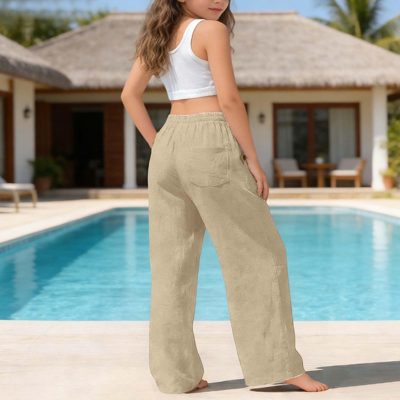 Pantalones Palazzo Largos Anchos de Lino Muselina para Niñas y Adolescentes