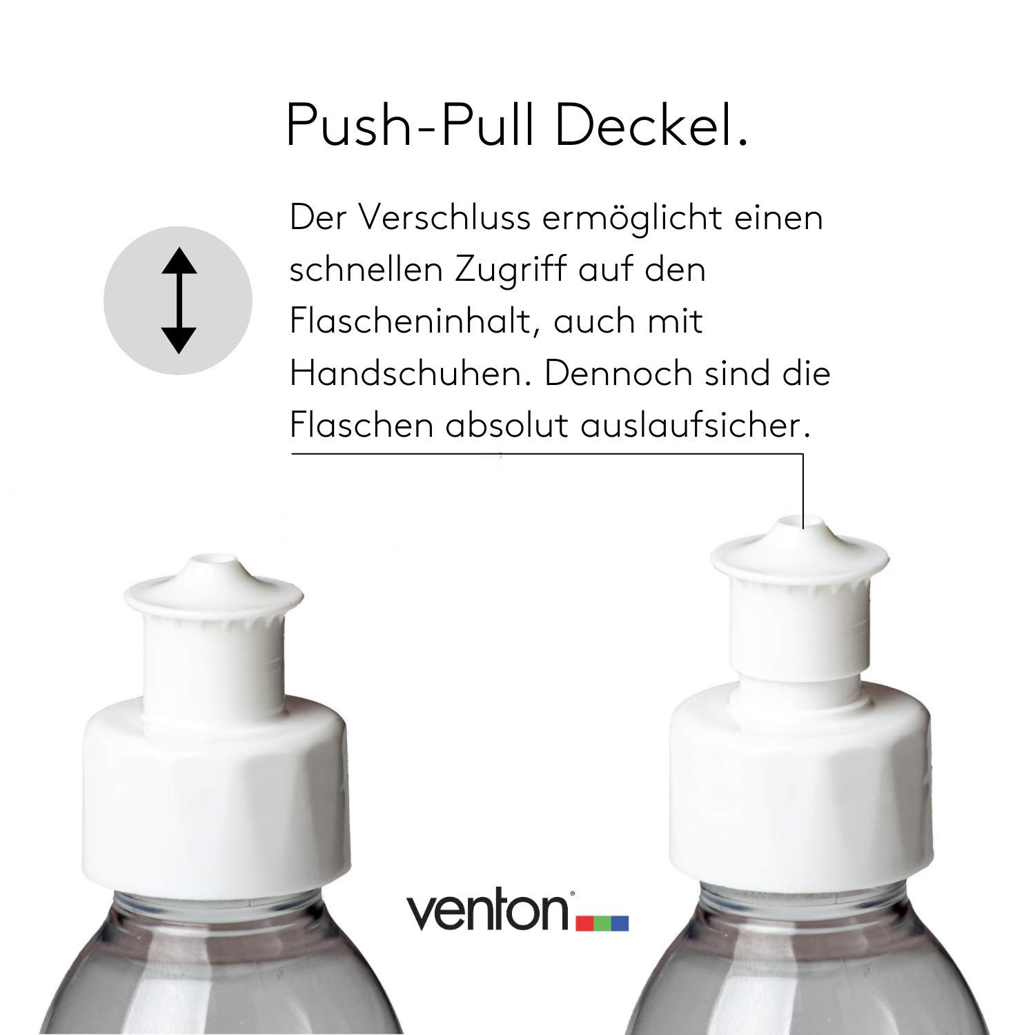 VENTON Juego de 6 botellas de plástico vacías para rellenar, 100 ml, botellas de plástico transparentes con tapa push-pull, recipiente de viaje, botellas de relleno, pequeños frascos vacíos de 100 ml