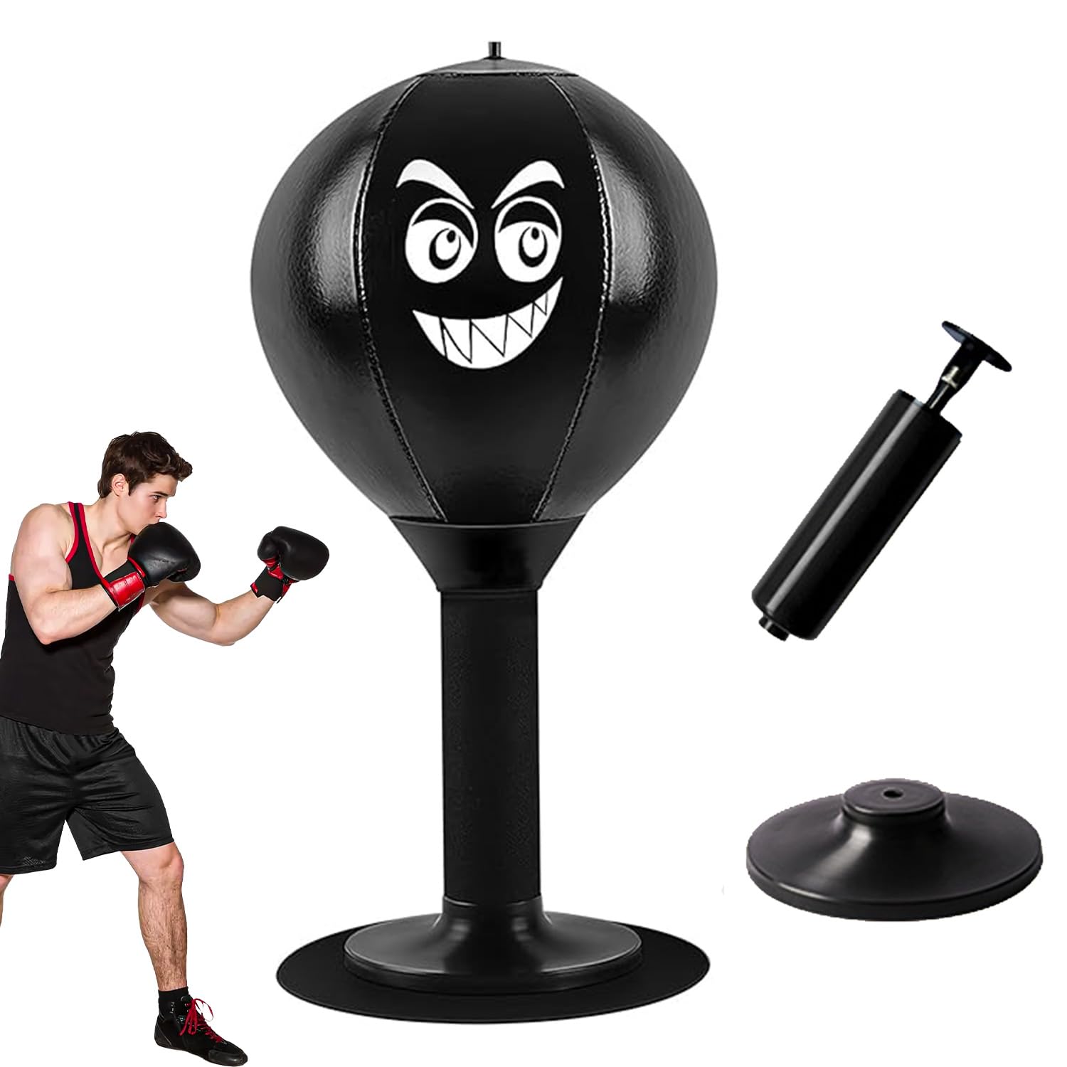 Punchingball Tisch mit Saugnapf, Desktop Boxsack mit Feder & Luftpumpe, Mini Punching Rage Bag für Büro und Zuhause, Freistehender Stressabbau Boxsack für Chef Kollegen und Freunde