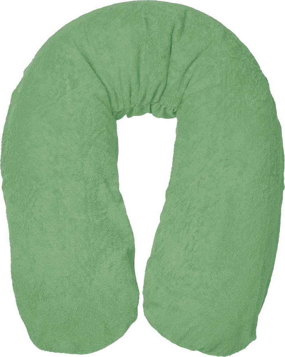 XL Stillkissen Inklusive 2 Bezüge Grün - Bezug für Stillkissen aus Frottee und Baumwolle - mit Elastik in der Kurve - Nursing Pillow mit Mikroperlen