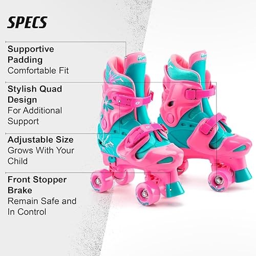 Miniatura 4 de Osprey Patines de ruedas  para niñas, niños principiantes, patines cuádruples de tamaño ajustable, patines de 4 ruedas, correas duraderas de bloqueo