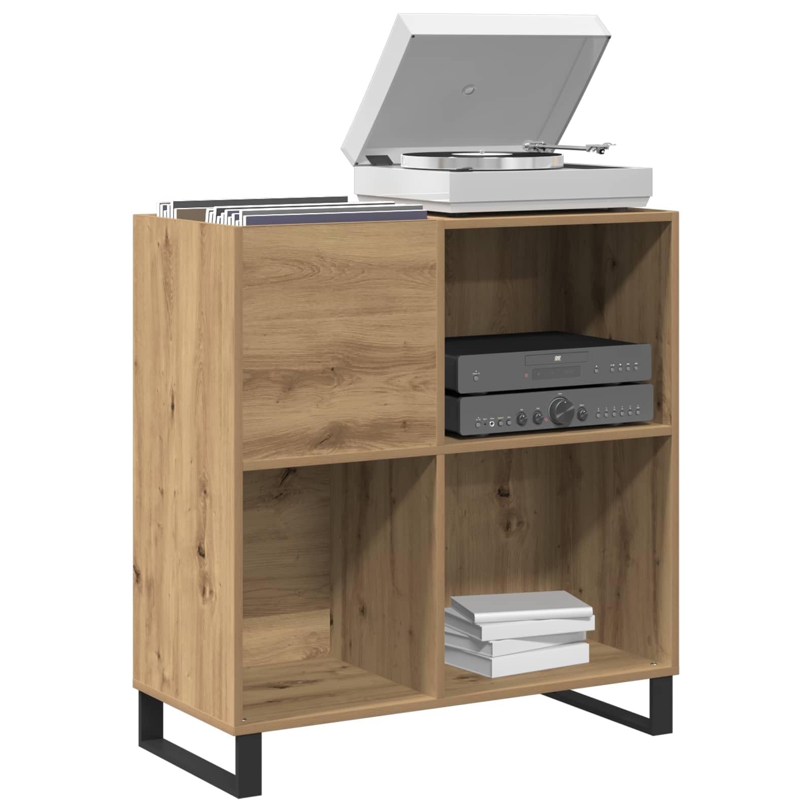 Armario para discos de vinilo con estante de madera de roble Artisan, 84,5 x 38 x 89 cm, espacio de almacenamiento, aparador para discos de vinilo, CD, DVD y accesorios de cine en casa