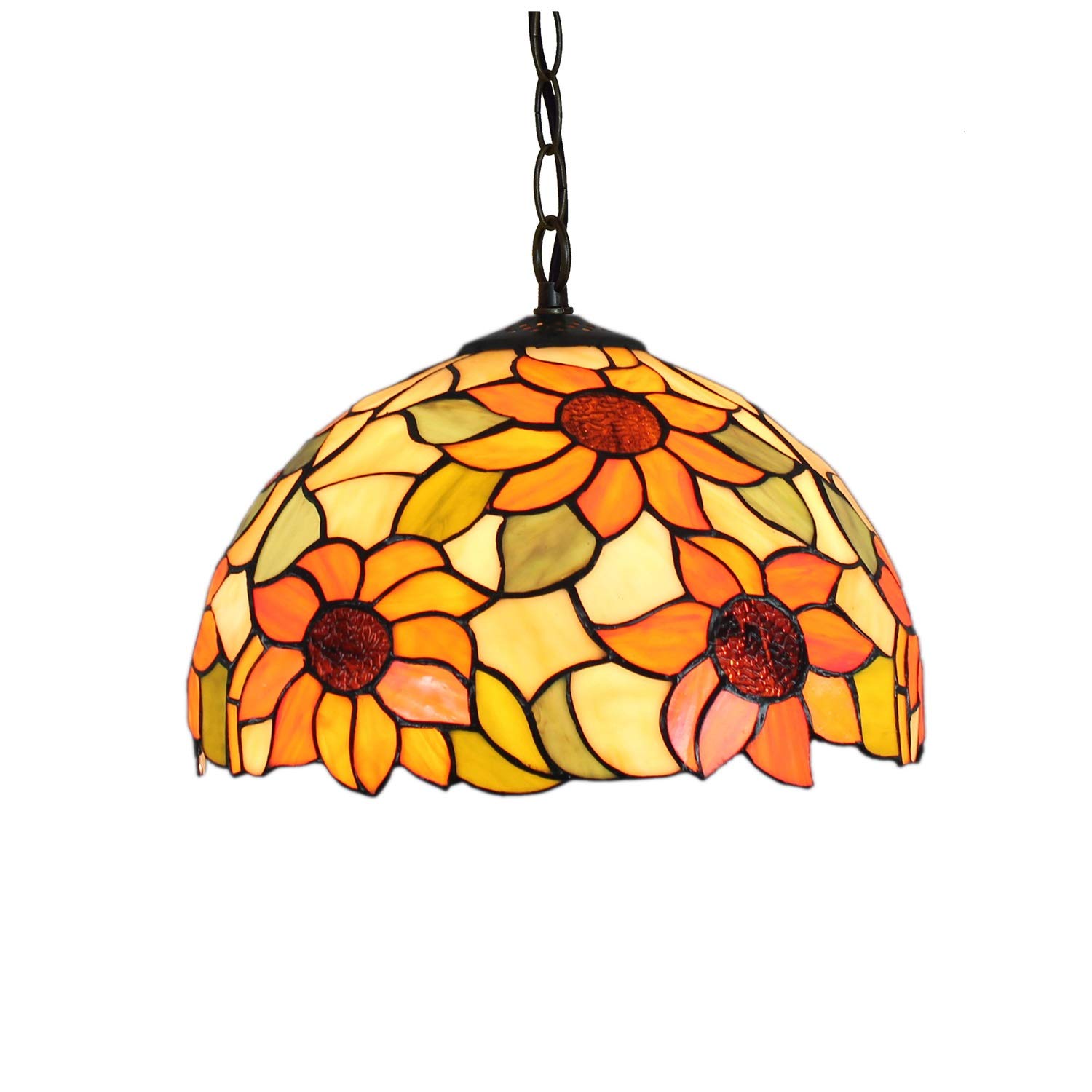 HPTHLY Ceiling Stained Glass Chandelier 12" Tiffany Pendant Light Retro Sun Flower Pendant Lamp Stained Glass Corridor Balcony Light Fitting For Bed Restaurant Café