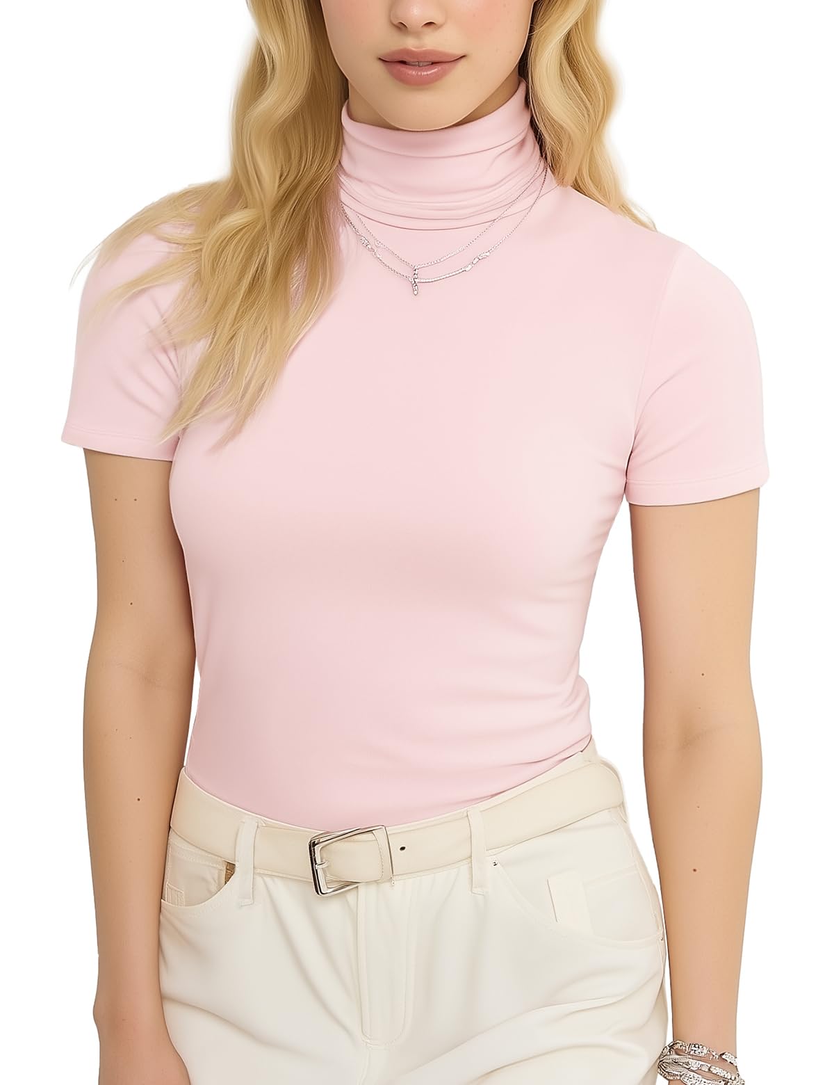 Long Sleeve Turtleneck Women/Short Sleeve Tops Fitted T-Shirt