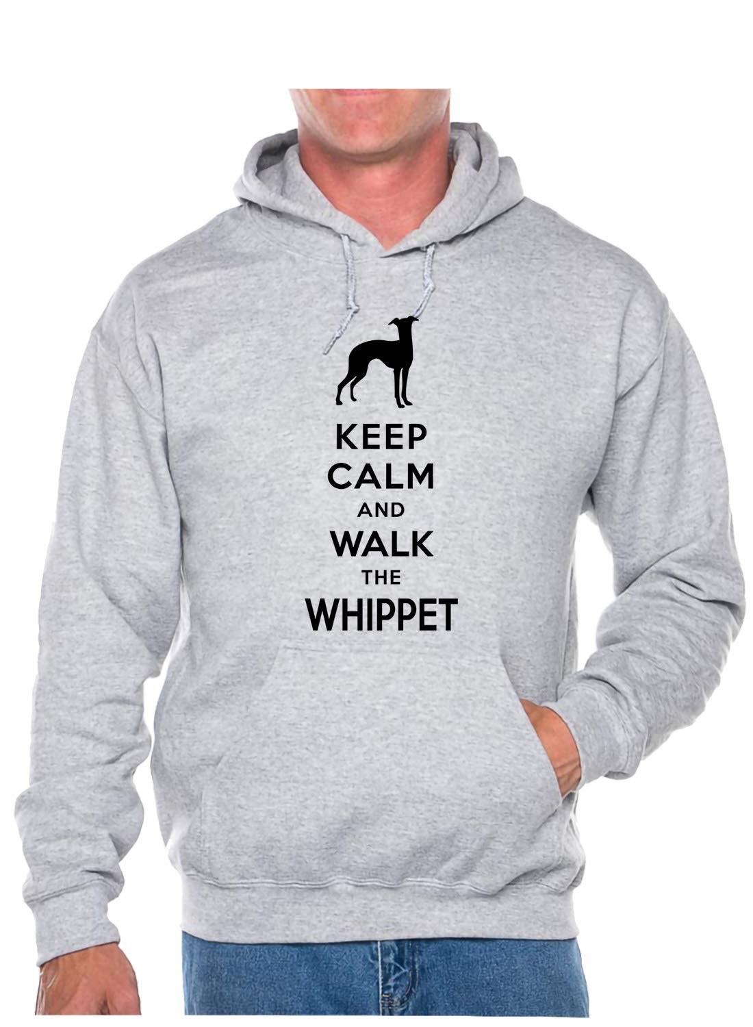 Print4U Keep Calm & Walk The Whippet Dog Lovers Slogan Hoodie Unisex Hoodie Medium Grey Black Text