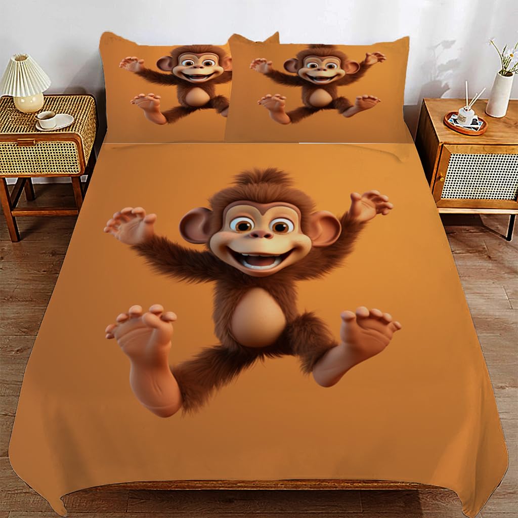 Zhdedsp F Children's Bed Linen Set With 3D Monkey Moti, Bed Linen 200 X 200 Cm, Microfibre, Pillowcase 80 X 80 Cm