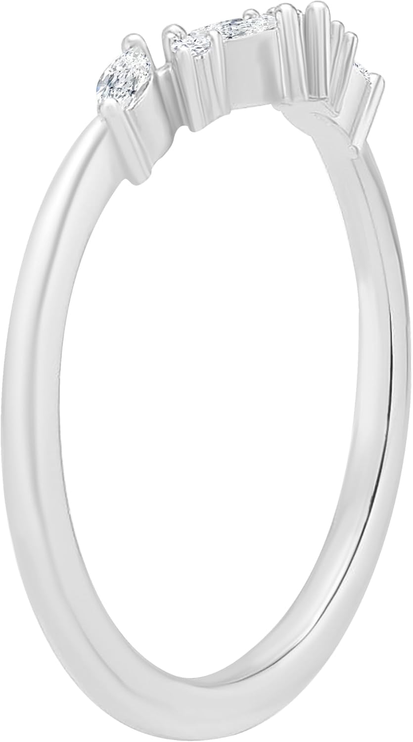 1/4 Carat Marquise and Round Shape Moissanite Curved Ring For Women in 18k Gold Plated Sterling Silver Jewelry Gift for Mom Wife Her