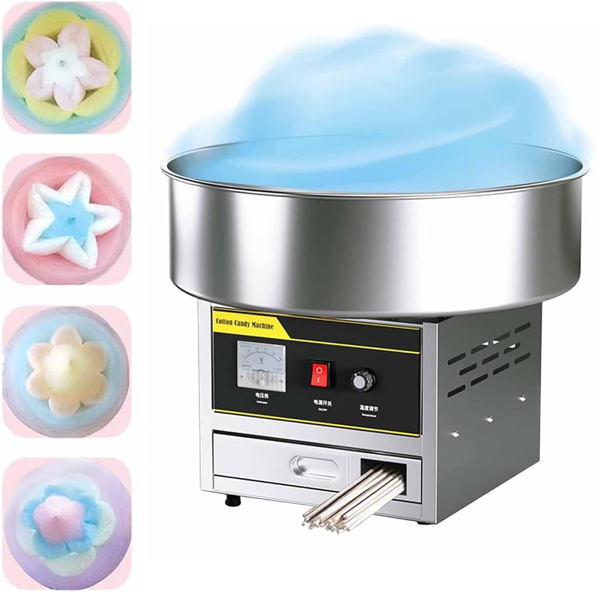 1200w Stainless Steel Commercial Cotton Candy Machine, Professional Cotton Candy Maker with Stainless Steel Tray, Make Delicious Marshmallows for Your Clients or Friends Silver