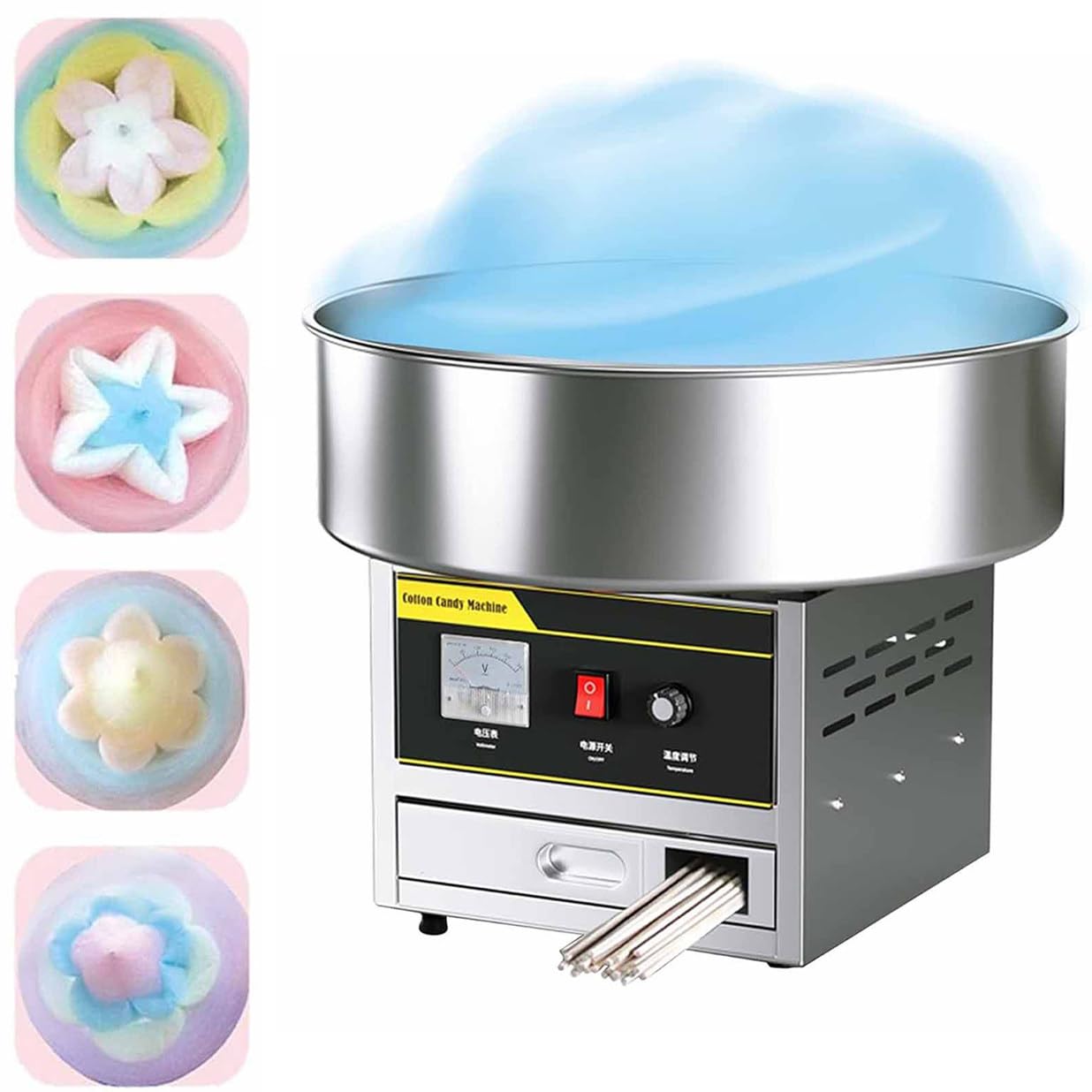 Macchina per Zucchero Filato Commerciale in Acciaio Inos 1200W, Macchina per Zucchero Filato Professionale Con Vassoio in Acciaio Inos, Prepara Deliziosi Marshmallow per I Tuoi Clienti O Amici Silver