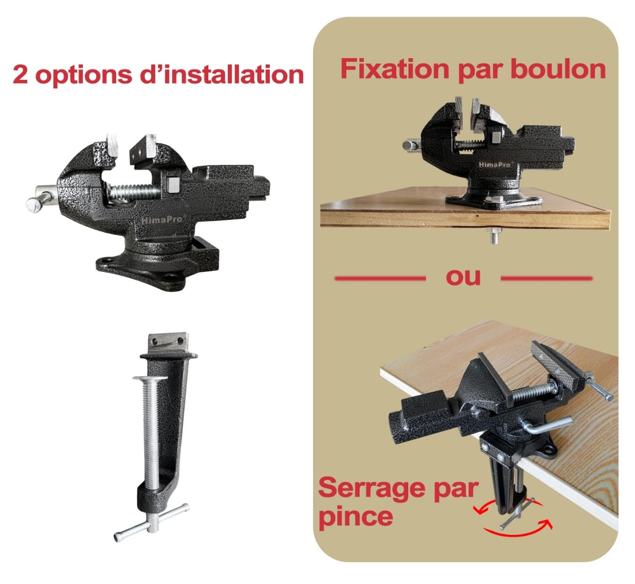 HimaPro Étau d'établi à double usage | Étau de table à pince avec réglage rapide, rotation universelle à 360° – 8,3 cm noir métallique – Étau portable pour le travail du bois, l'estampage des métaux