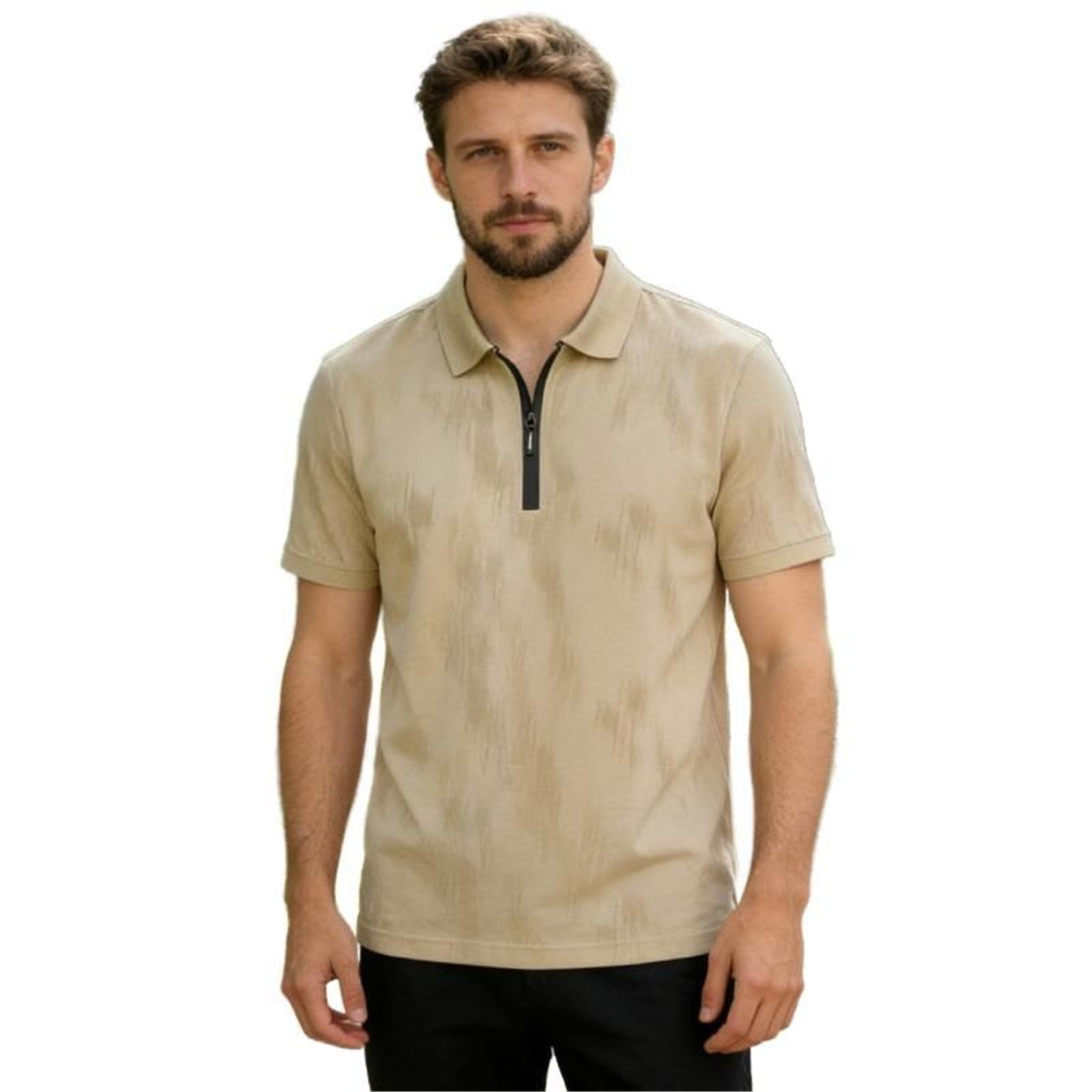 Męska koszulka polo o kroju slim fit z krótkim rękawem na zamek błyskawiczny kołnierz pionowa tekstura na co dzień wszechstronny top