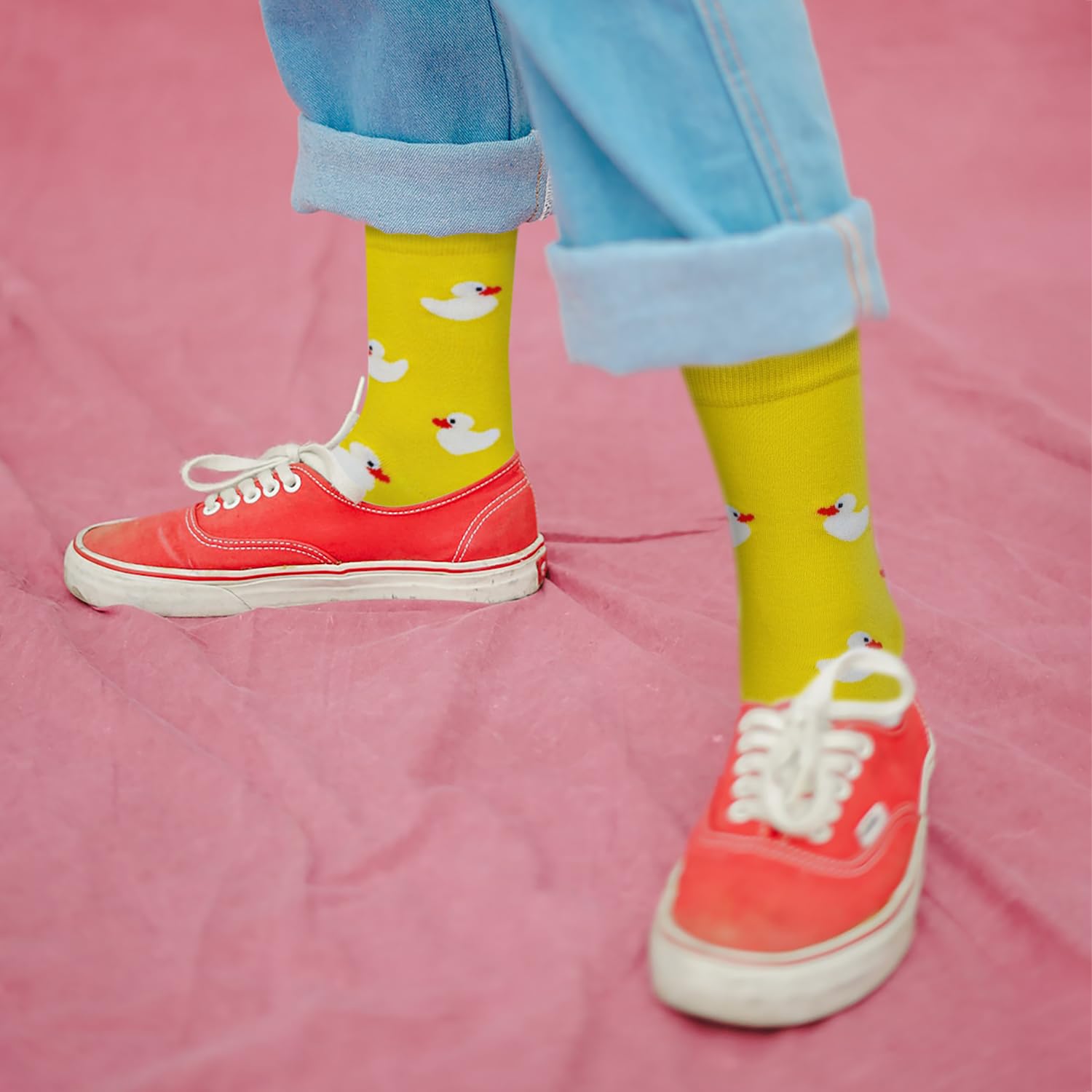 KONY Paquete de 5 calcetines de algodón para mujer, diseño de gato, perro, pato, novedoso, divertido, calcetines de regalo, talla 6-9