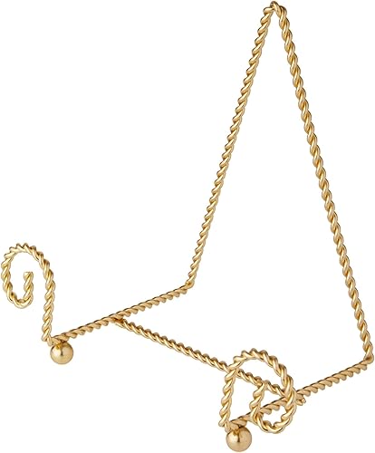 Miniatura 1 de Bard's Soporte de caballete de alambre trenzado en tono dorado, 6.75 pulgadas de alto x 7 pulgadas de ancho x 4.5 pulgadas de profundidad