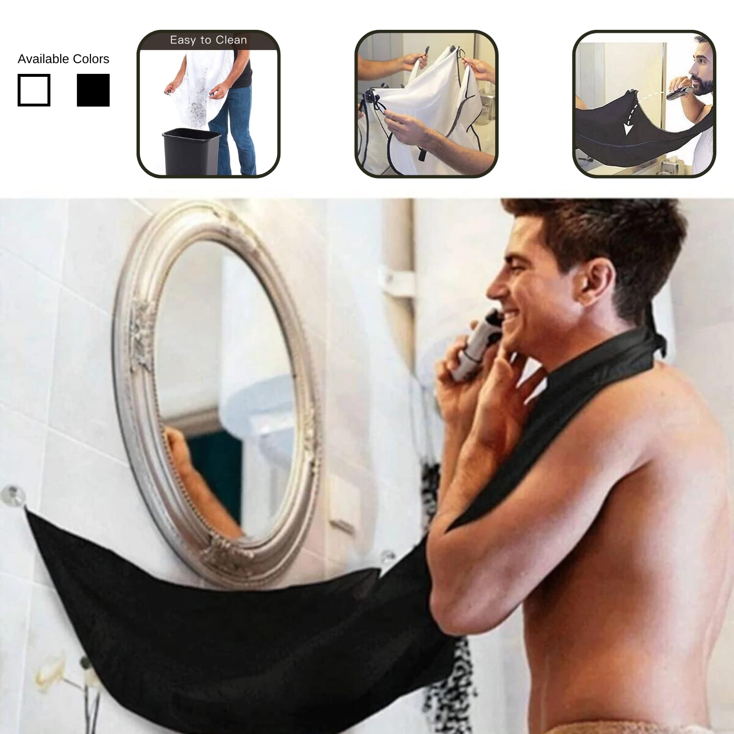 EASYSO Desire Pratik Sakal Kesme Örtüsü, Siyah, Tela Kumaş Berber/Kuaför Önlüğü Black Standart Boy Saç Kesme Örtüsü Vantuzlu