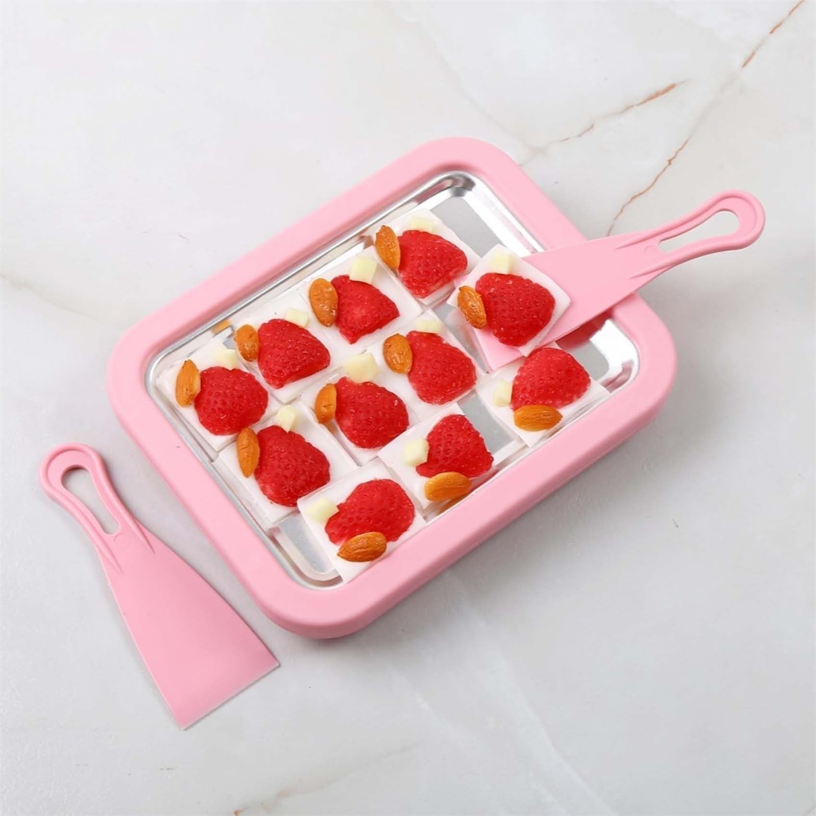 Vimlo Bac à Glace Petrus, sorbetière Petrus, Machine à Rouleaux de crème glacée, Mini Machine à crème glacée DIY Sweet Roller, Plaque Froide instantanée avec 2 grattoirs(White