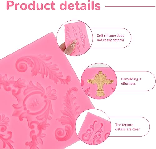 Miniatura 3 de Molde de silicona para manualidades, 5 unidades, estilo barroco, color rosa, para manualidades, molde de encaje de flores, molde de filigrana