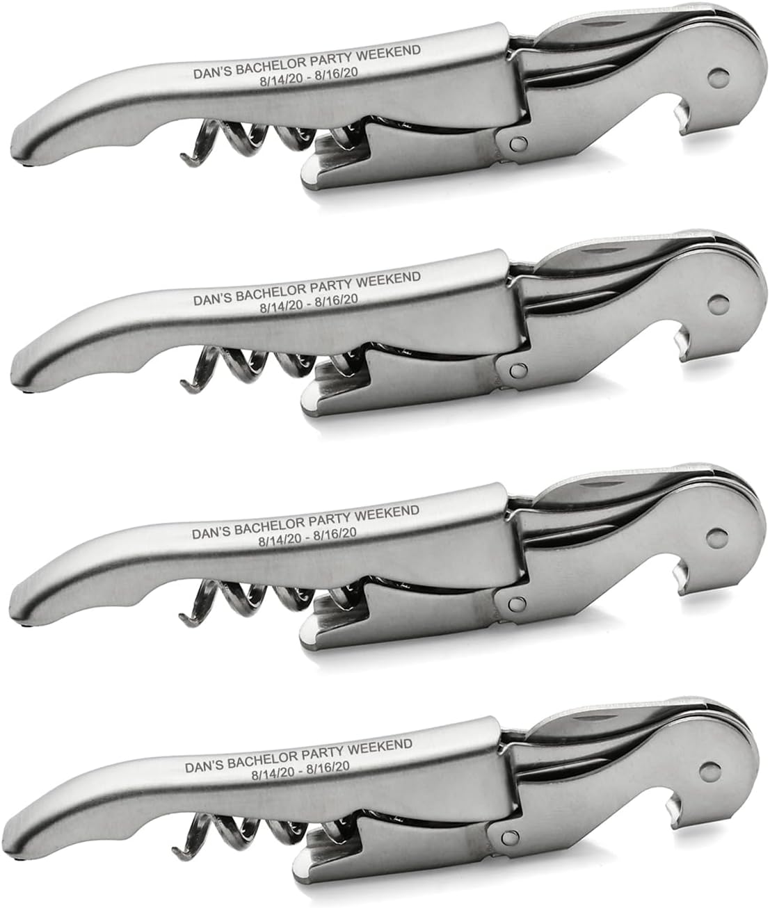 KateMelon 4 Pack Personalized Waiter Corkscrews, Manual Wine Key, Custom Bottle Openers for Wine Lovers, Winetasting Party Gift