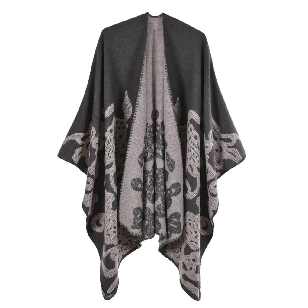 Dninmim Pull châle jacquard fourchette épaisse automne hiver femme poncho cardigan